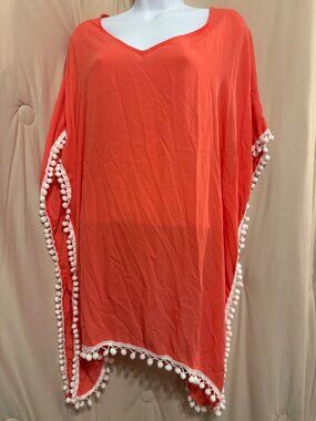 NWT Adreamly Pom Pom Kaftan Beach Coverup M/L Coral